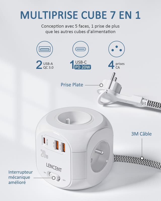 Thumbnail 1 de LENCENT Cube rallonge 7 en 1 Fiche Plate