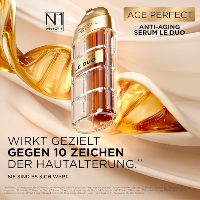 Detalle de L'Oréal Paris Age Perfect Anti-Aging Routine Duo mit Serum Le Duo & Zell-Renaissance Tagespflege (Geschenkset, 30 ml + 50 ml)