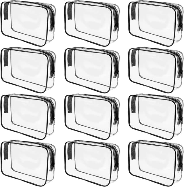 Detalle de TESIN 12 Pack Clear Cosmetics Bags (PVC, zippered) – waterproof clear toiletry & organiser pouches