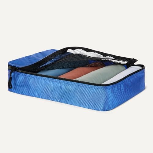 Detalle de Amazon Essentials Juego de 4 cubos de viaje con doble cremallera y malla (2 medianos/2 grandes)