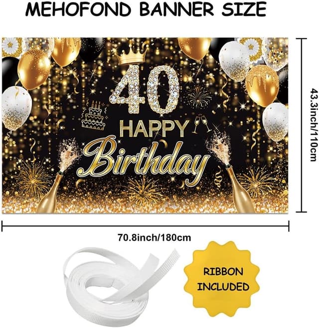 Detalle de MEHOFOND 40th birthday banner 6x3.6ft ๐