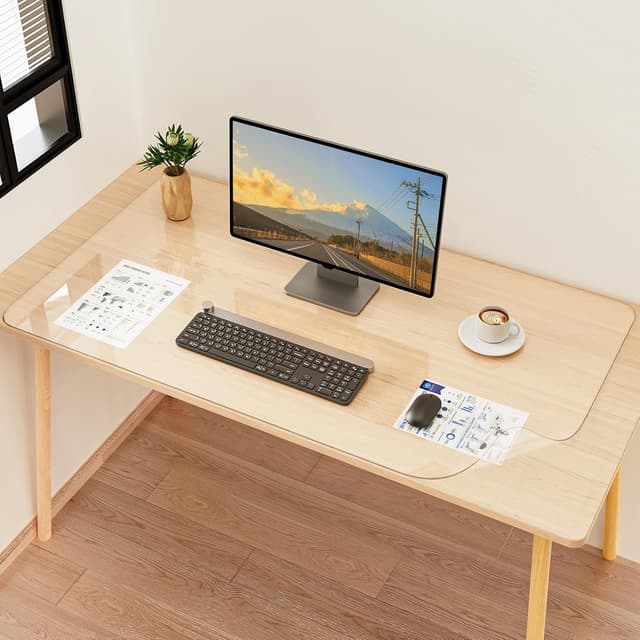 Detalle de YSAGi transparente Schreibtischunterlage (100 x 60 cm) – großes Mauspad & Tischschutz