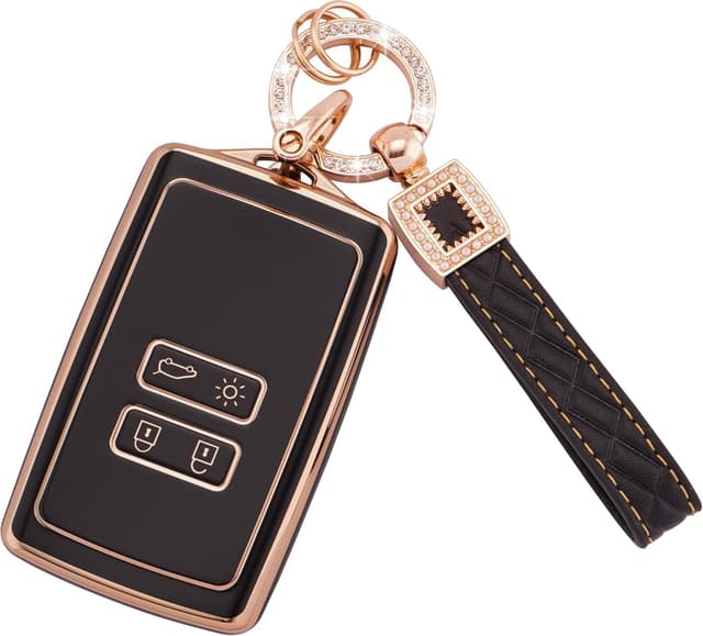 Detalle de Koaudb Autoschlüssel Hülle Cover für 4-Tasten-Schlüsseletui (TPU) inkl. Lederanhänger