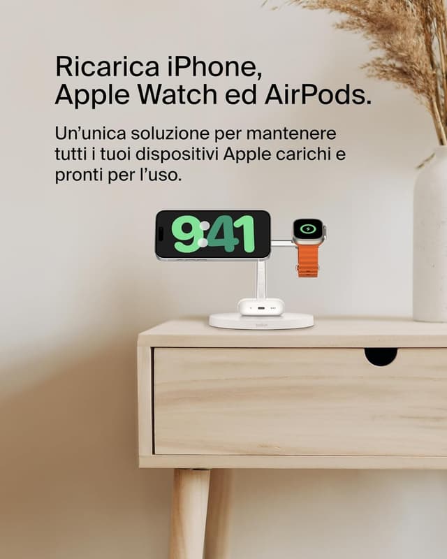 Thumbnail 1 de Belkin BoostCharge 3‑in‑1 caricatore wireless Qi2 per iPhone, Apple Watch e AirPods