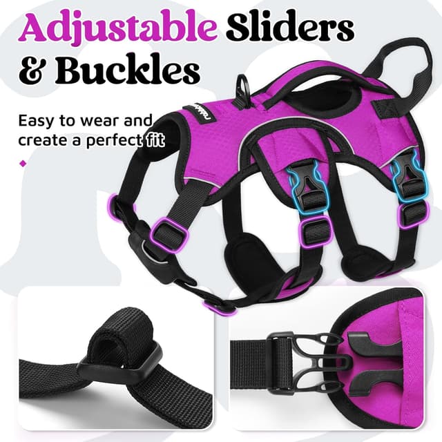 Detalle 2 de rabbitgoo Escape-Proof Dog Harness (Small, with Handle) – Adjustable, Reflective Vest-Style, Purple (S)