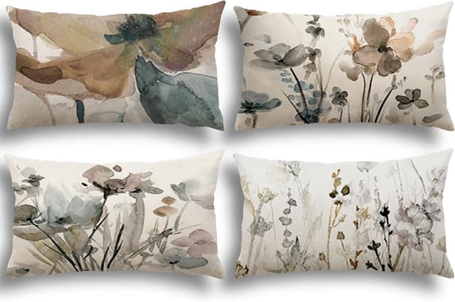 Thumbnail 6 de YCOLL Lot de 4 housses de coussin 40x60 en lin style abstrait