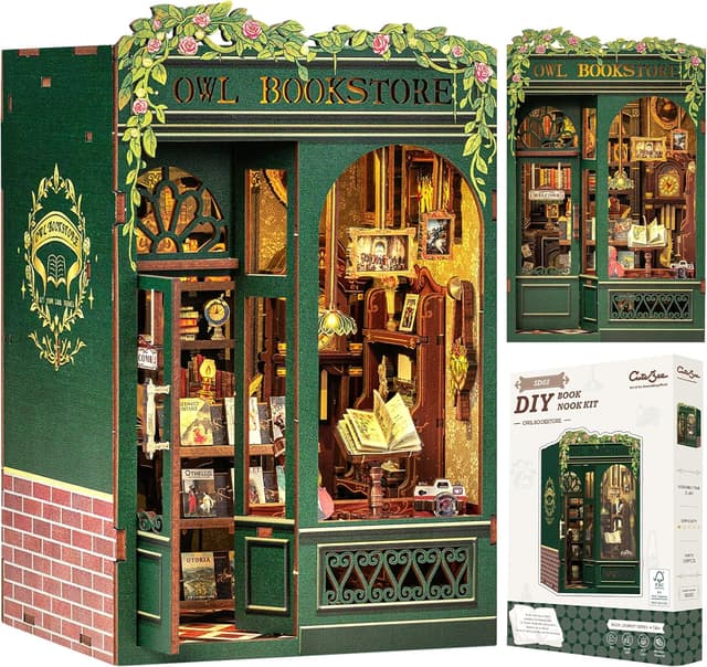 Detalle de CUTEBEE Owl Bookstore Book Nook Kit with LED