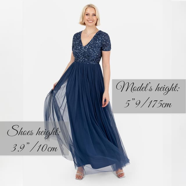 Detalle de Maya Deluxe Deluxe Women’s Sequin Empire High-Waist Short Sleeve Dress (Plus Size) for Wedding Guests