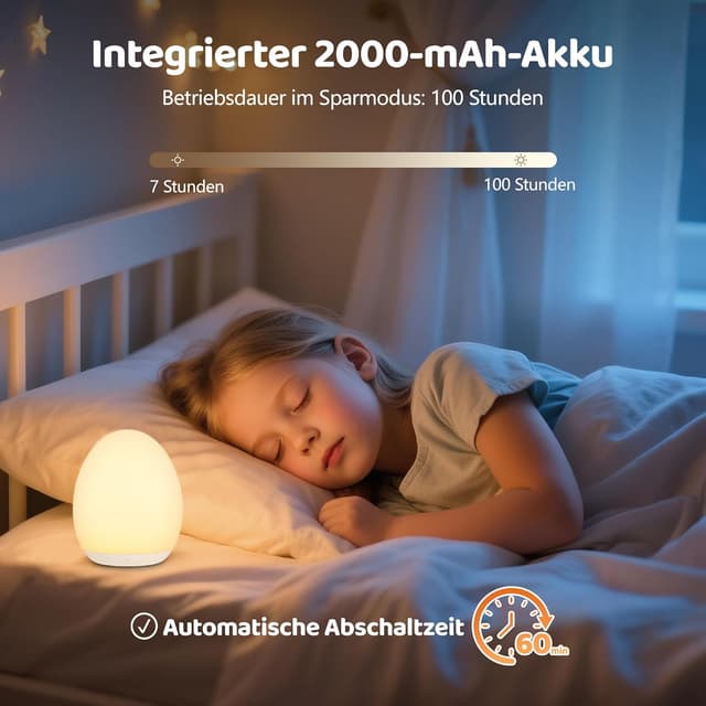 Detalle de MediAcous Nachtlicht für Kinder & Baby – dimmbares LED-Nachtlicht mit 8 Farben, Timer (1H) und Touch
