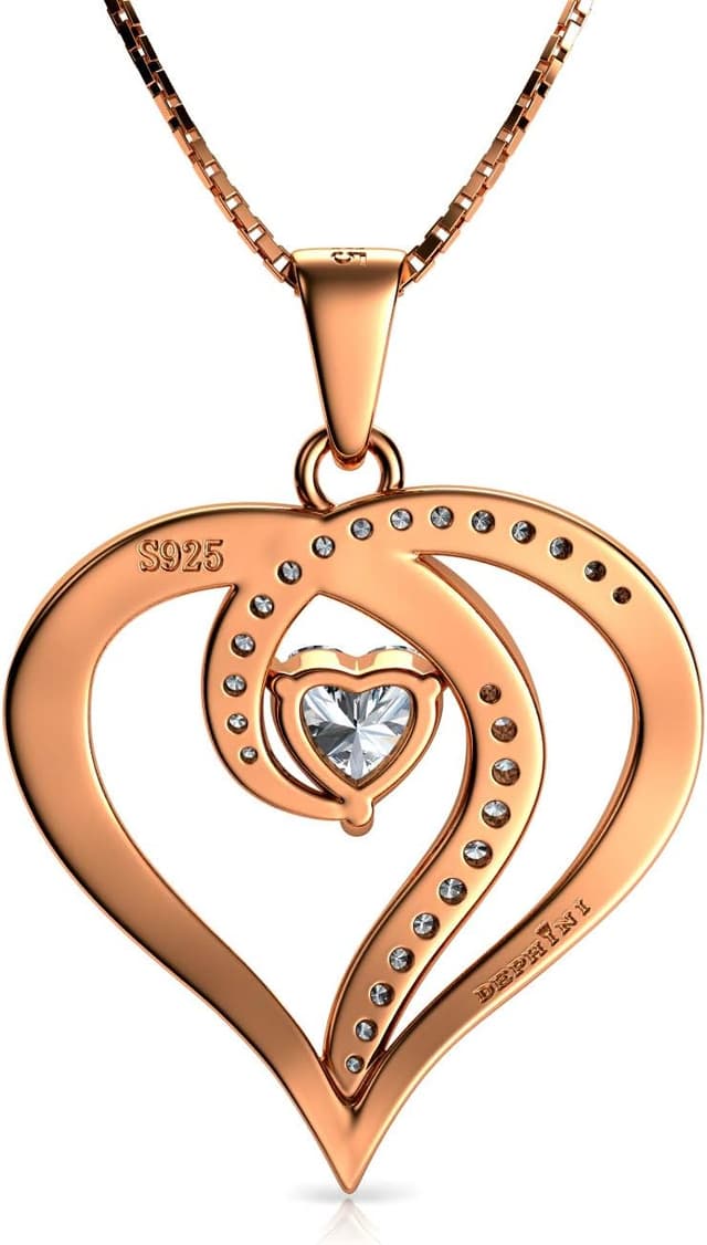 Detalle de DEPHINI Doppel-Herz Anhänger Halskette aus 925 Sterling Silber mit Zirkonia, rhodiniert (45 cm)