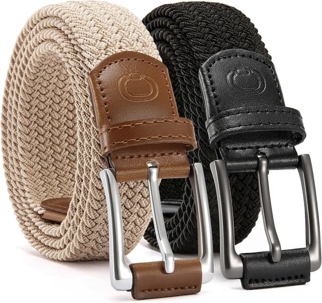 Detalle de CHAOREN Stretch Belt for Men (2-Pack) — 1.38-inch Braided Elastic Belt for Jeans & Casual Pants
