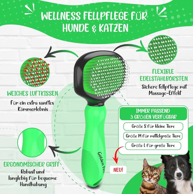 Detalle de Golden Pets TESTURTEIL SEHR GUT Softbürste – sanfte Fellpflege mit Schutzpunkten für Hund, Welpe, Katze & Co.
