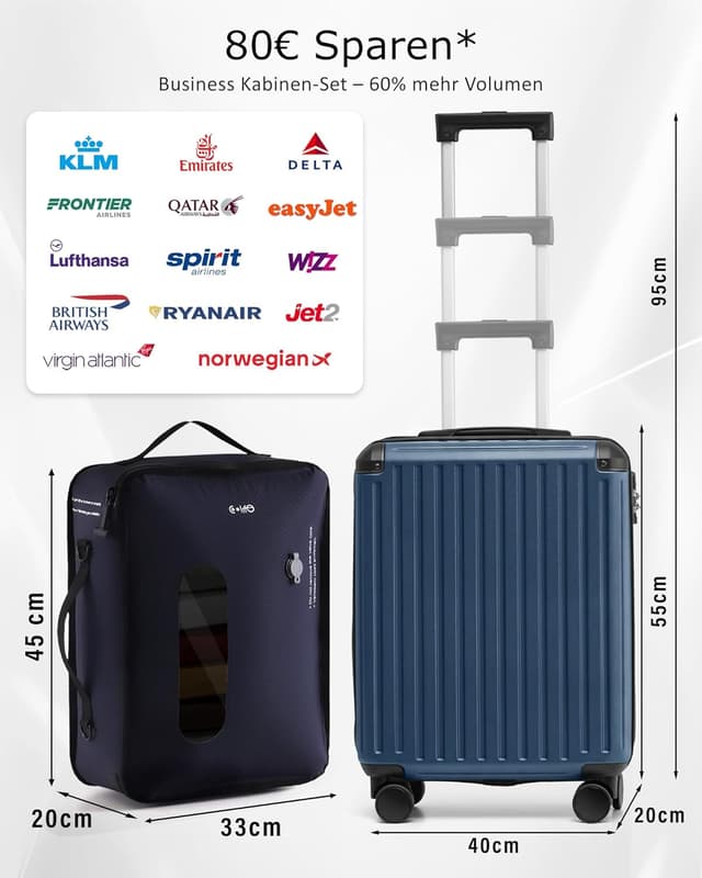 Detalle de COOLIFE Easyjet Vakuum Handgepäck Koffer 55×40×20 cm inkl. Vakuumbeutel + Pumpe und TSA-Schloss