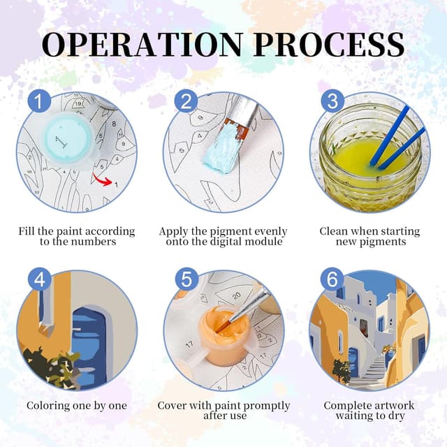 Detalle 2 de Paint by Numbers for Adults with Frame – Santorini Easy Framed Kit (8 x 12 Inch)