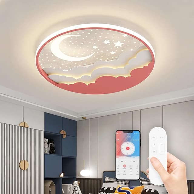Detalle de RRBEST Lampada da soffitto LED per bambini stella e luna dimmerabile (plafoniera da 50 cm) con telecomando