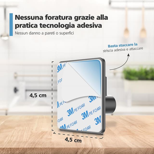 Detalle de virea Ganci da parete auto-adesivi senza forare (set di 4) in nero, inox, fino a 8 kg
