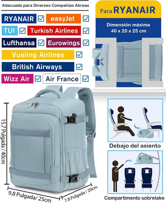 Detalle 2 de KLOSTAIN Mochila Cabina 40x20x25 para Ryanair