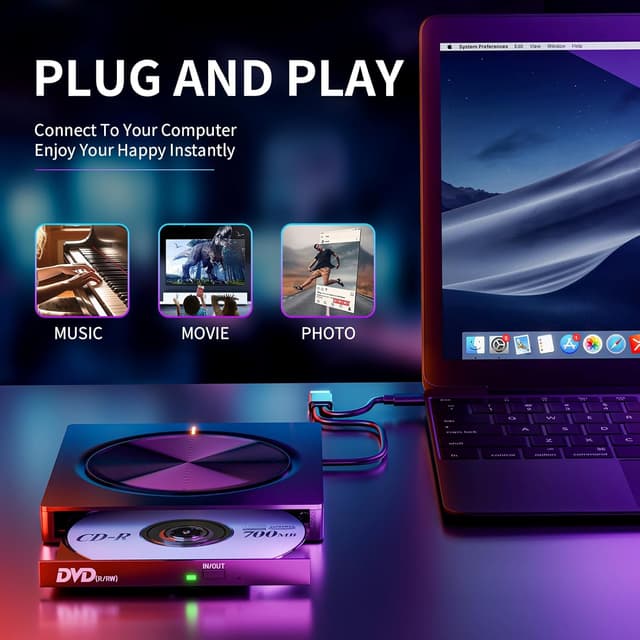 Detalle de Lettore Masterizzatore CD/DVD esterno USB 3.0 e Type-C con 4 porte USB e lettore SD/TF