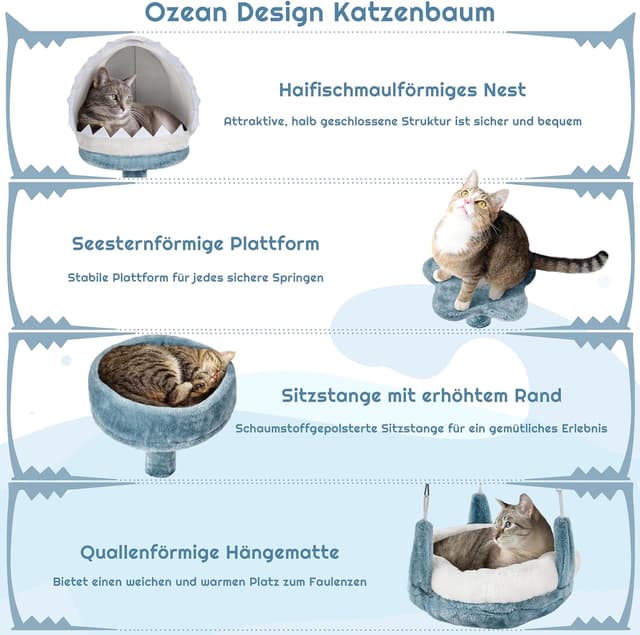 Detalle de Yaheetech Katzenkratzbaum 115 cm blau-weiß