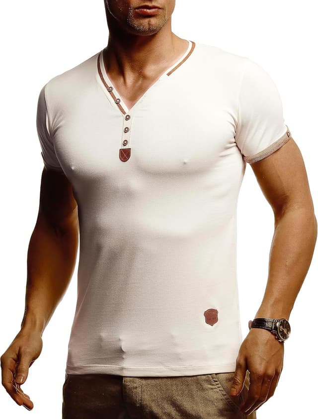 Thumbnail 6 de Leif Nelson LN1390 – T-shirt homme à col en V ajusté, manches courtes en coton