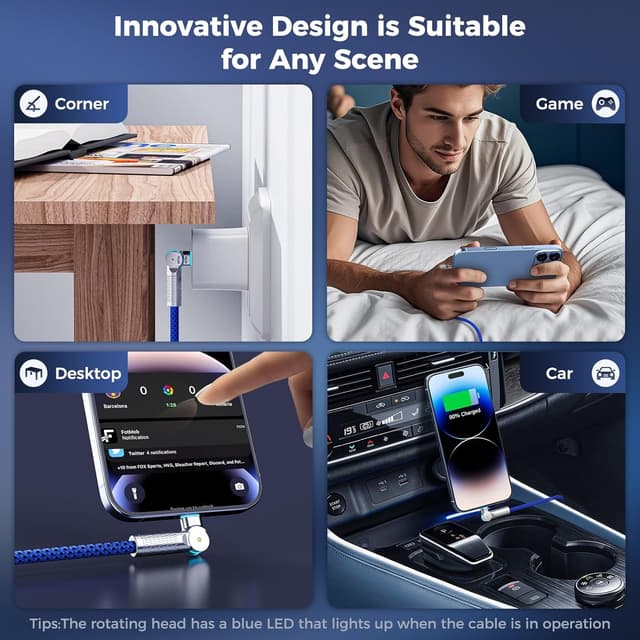 Thumbnail 6 de PINGXIN USB-C to USB-C Cable (10ft, 240W) 2-Pack with 180° Rotating Connectors