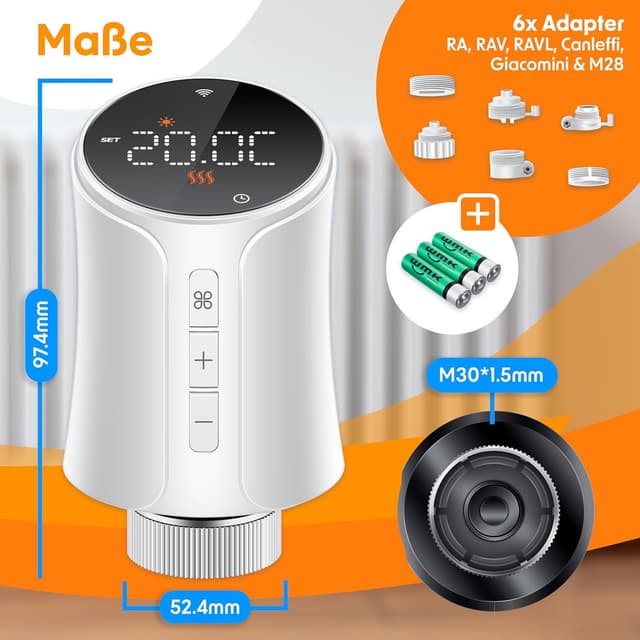Thumbnail 6 de KESSER® WLAN Heizkörperthermostat WiFi mit App, Alexa & Google Assistant – mit 6 Ventil-Adaptern