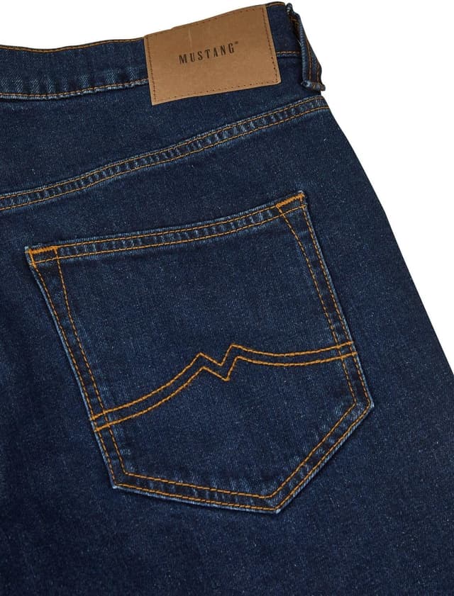 Detalle de Mustang Herren Stretch-Jeans „Oregon“ Bootcut (Schwarz/Blau) – bequem mit normalem Bund