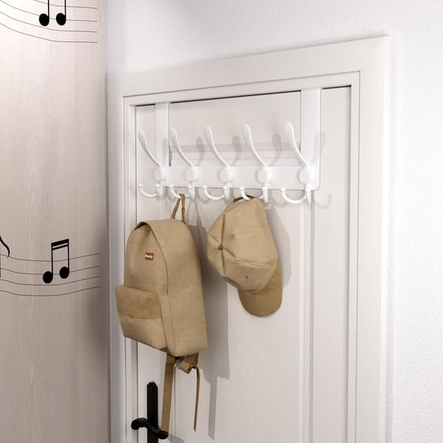 Detalle 2 de HONSKY Over Door Hook – Stylish 5 Triple Hooks (White) door towel rack