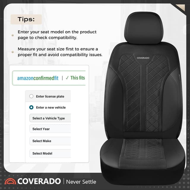 Detalle 2 de Coverado 5-Seat Car Seat Covers (Full Set) with Waterproof PU Leather + Breathable Mesh Panels