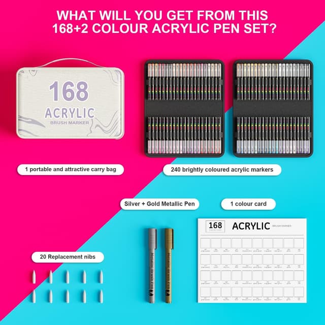 Thumbnail 6 de Sanyetral 168+2 Acrylic Paint Pens (168 colours) for stone, glass, wood, fabric & more