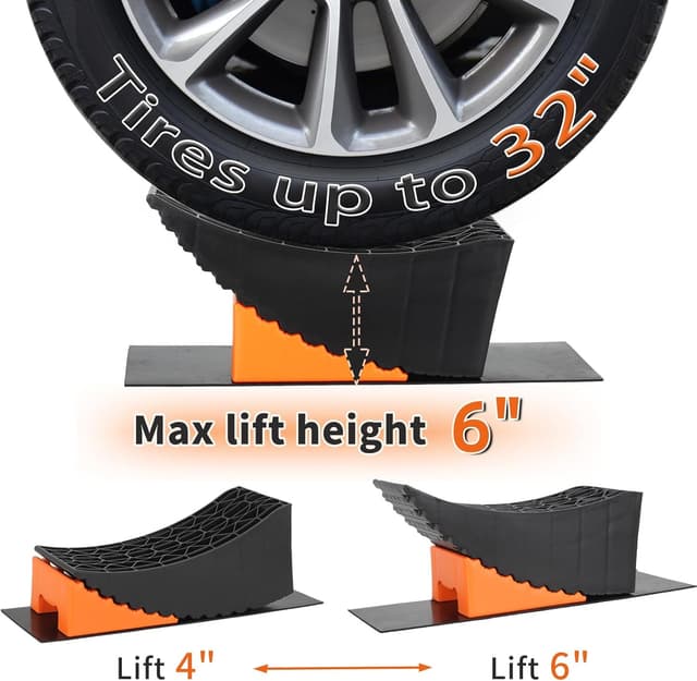 Detalle 2 de OULEME Curved Leveling Blocks (2-Pack) for RV Tire Changes — Lift up to 6" with Chocks and Rubber Mat