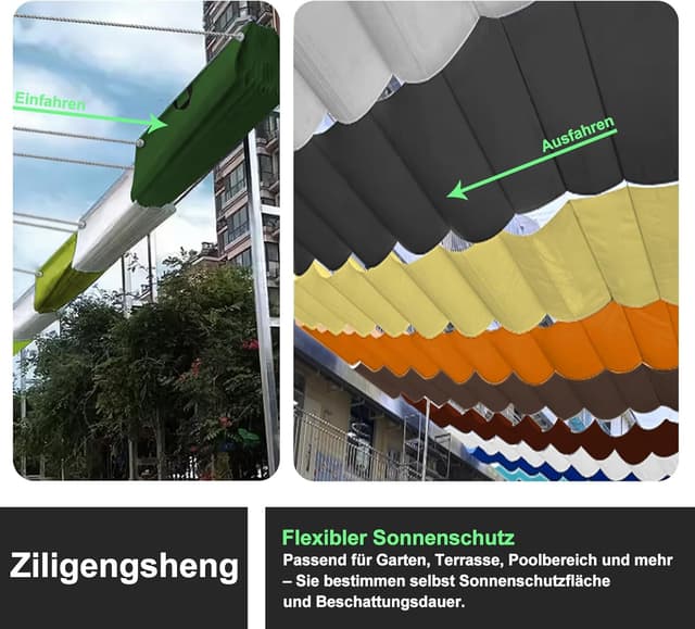 Detalle 2 de Einziehbares Welle Sonnensegel 0,9 x 4 m (nach Maß) – verstellbare Pergola-Markise in Dunkelgrau mit 95% UV-Schutz