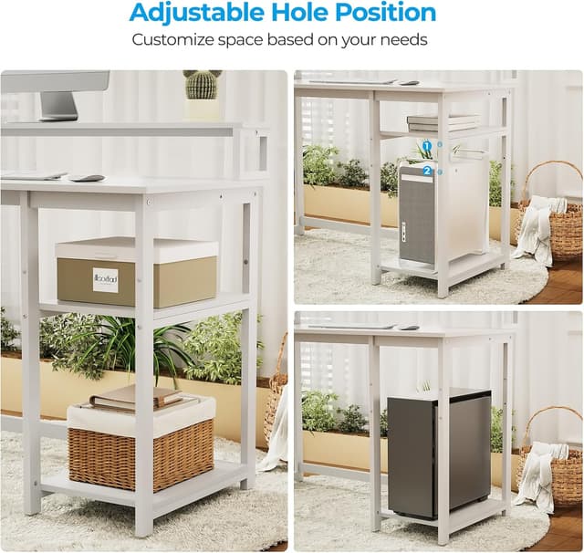 Detalle de GreenForest computer desk with full monitor stand, 100 cm home office setup in full white