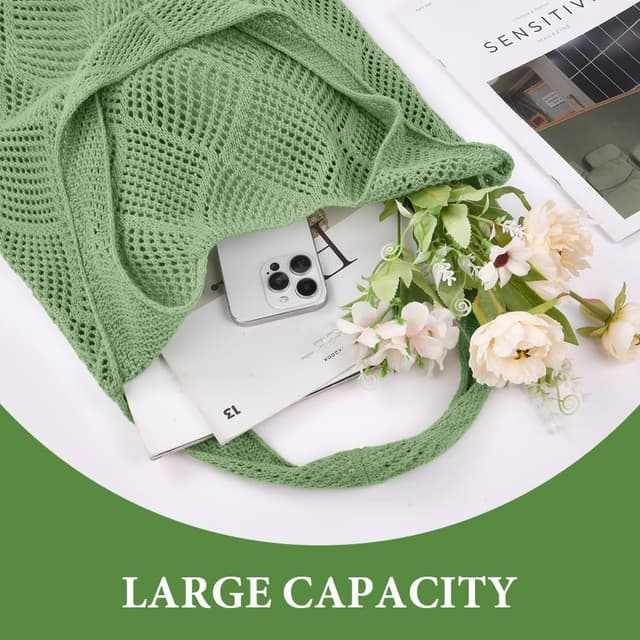 Thumbnail 6 de Aucuu sac fourre-tout femme en crochet ajouré (tricot) pour shopping et vie quotidienne