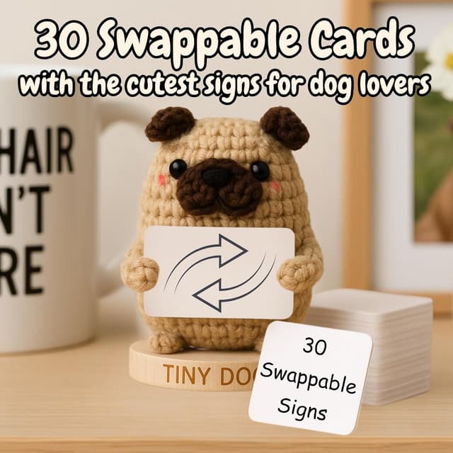 Detalle 2 de Dog lover Gifts for Women: Handmade Pawsitive Pup Crochet Dog with 30 Uplifting Signs