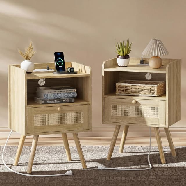 Imagen de SUPERJARE Nightstands Set of 2 with Charging Station 🛋 en OfertitasTOP