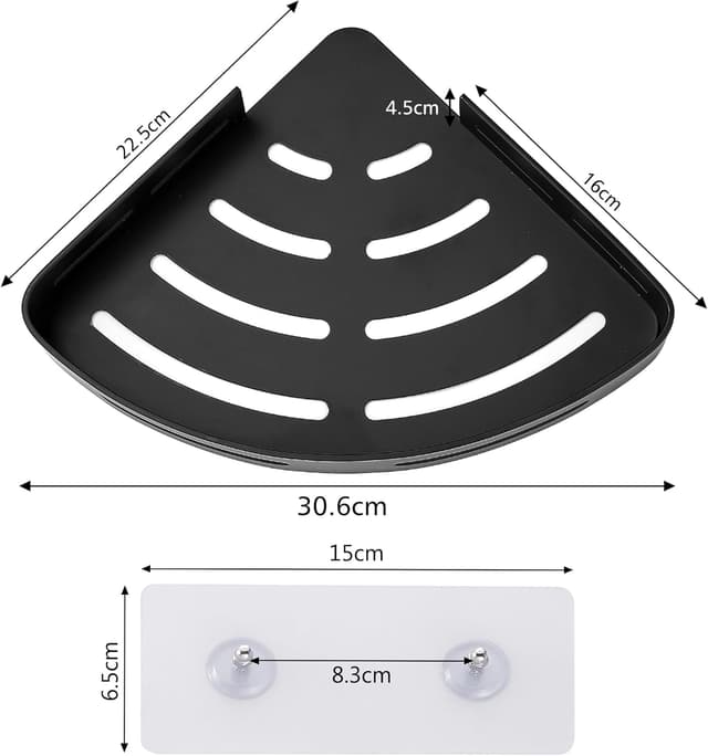 Detalle de GRICOL Étagère de douche d’angle sans perçage en métal noir avec 2 crochets