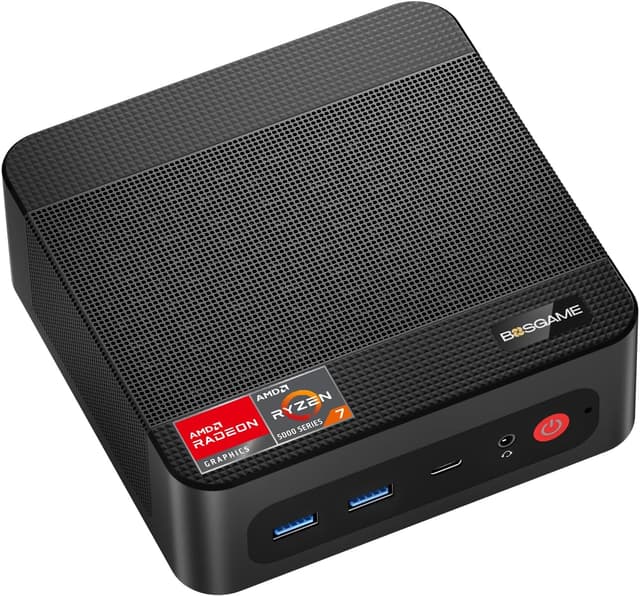 Detalle de BOSGAME P4 Ultra Mini PC with AMD Ryzen 7 7730U, 16GB RAM and 1TB NVMe, Dual 2.5G LAN, Wi‑Fi 6E