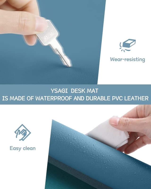 Detalle de YSAGi Non-Slip Desk Pad (80 x 40 cm) – Waterproof PVC leather desk mat in Azure