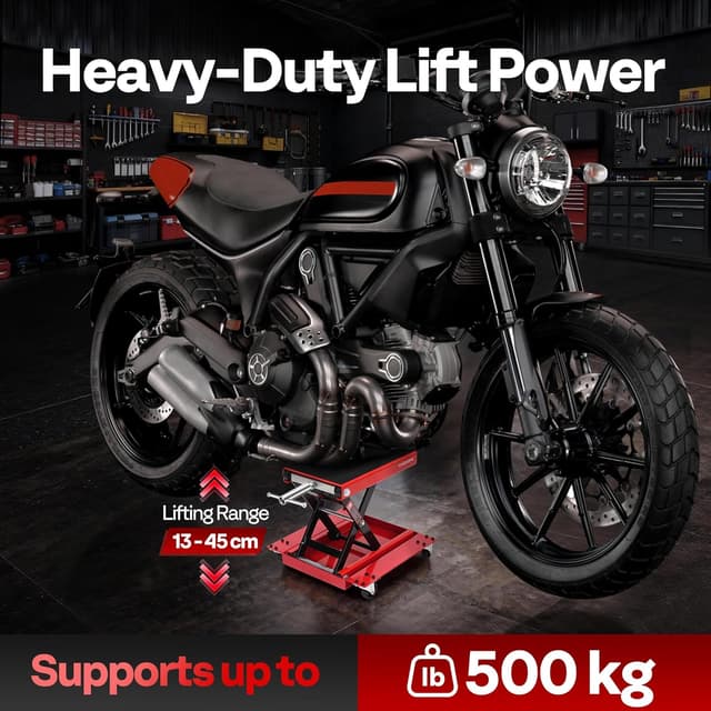 Detalle 2 de VIVOHOME 500KG Heavy Duty Wide Deck Motorcycle Lift Jack with Dolly and Hand Crank