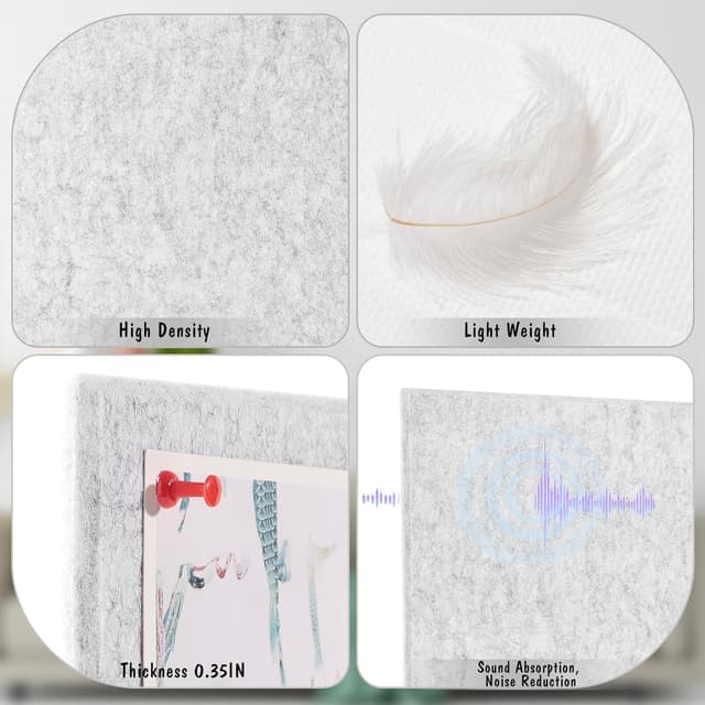 Detalle de Large Cork Board 36" x 24" (6-pack felt wall tiles + pushpins) in light grey