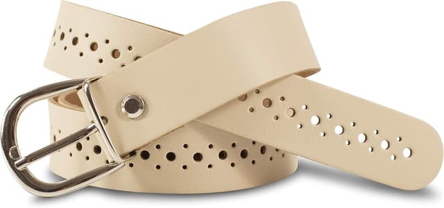 Detalle de SCAMODA Damengürtel aus Echtleder mit Lochmuster und silberner Gürtelschnalle – Made in Germany