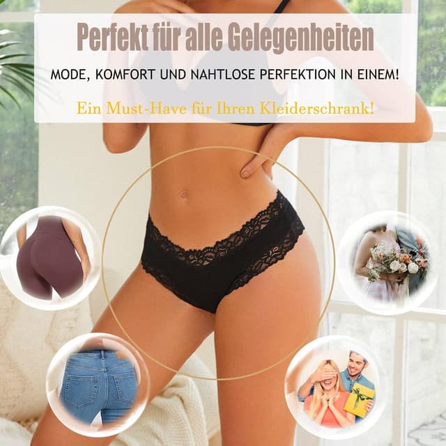 Detalle de FINETOO Damen Brazilian Slip aus Baumwolle mit Spitze – Mehrpack (6) für atmungsaktiven Tragekomfort