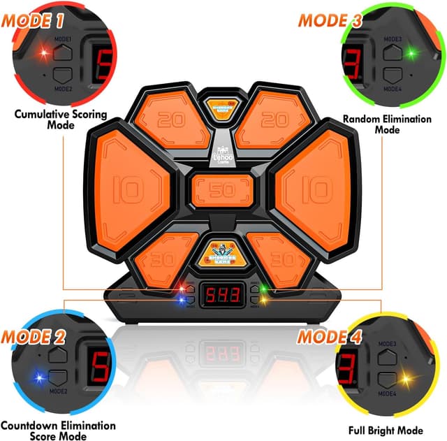 Detalle de Lehoo Castle Electronic Target for Nerf Guns (Black) – digital auto scoring target with 4 modes, lights & sound