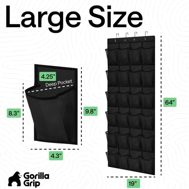 Thumbnail 6 de Gorilla Grip over-the-door shoe organizer (24 mesh pockets) — up to 40 lb capacity, 2-pack, black