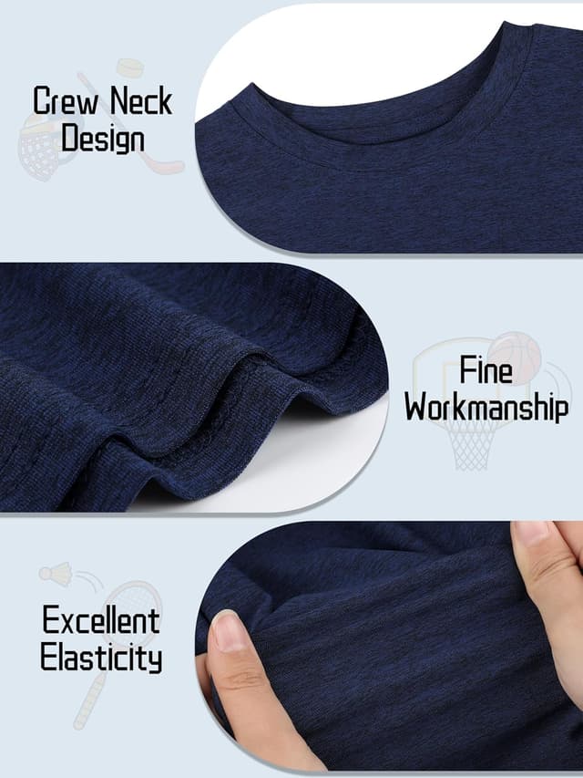 Detalle de QWE 5-Pack Boys Dry-Fit Shirts (Youth Activewear Short Sleeve Tees, 5–18)