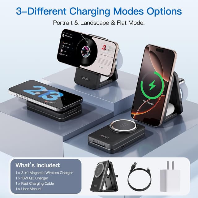 Detalle 2 de 2026 Traveling Wireless Fast Charging Station (3-in-1 Magnetic Foldable) for iPhone, Apple Watch & AirPods