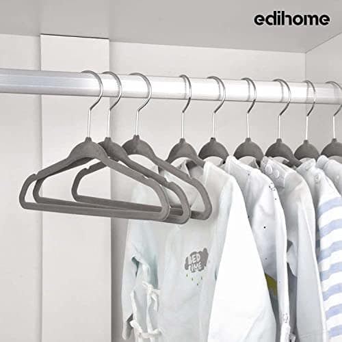 Detalle de EDIESI Ediesi perchas de terciopelo antideslizantes (50 unidades) gris, finas para camisa, pantalón y falda