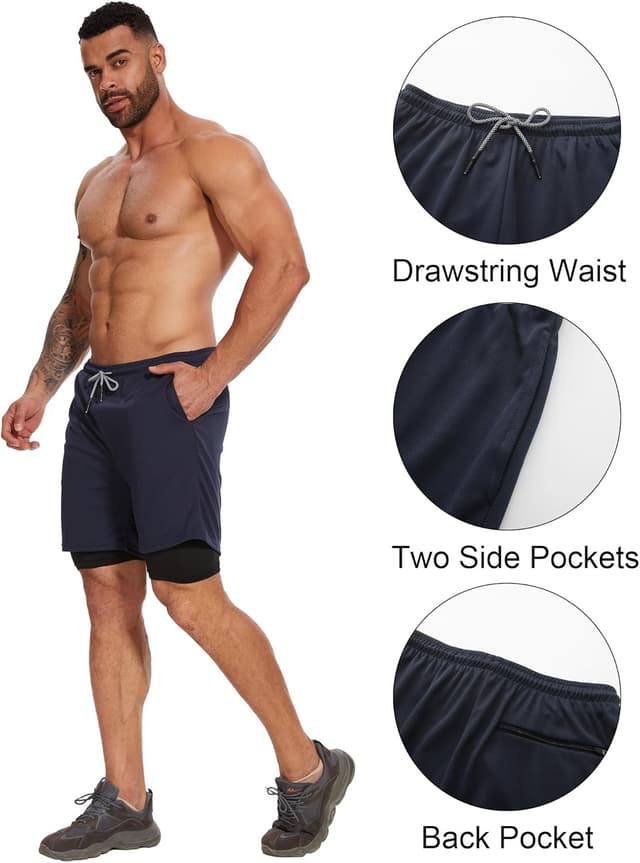 Detalle de Kinglaman 4-Pack Men’s 2-in-1 Running Workout Shorts with Liner and Pockets