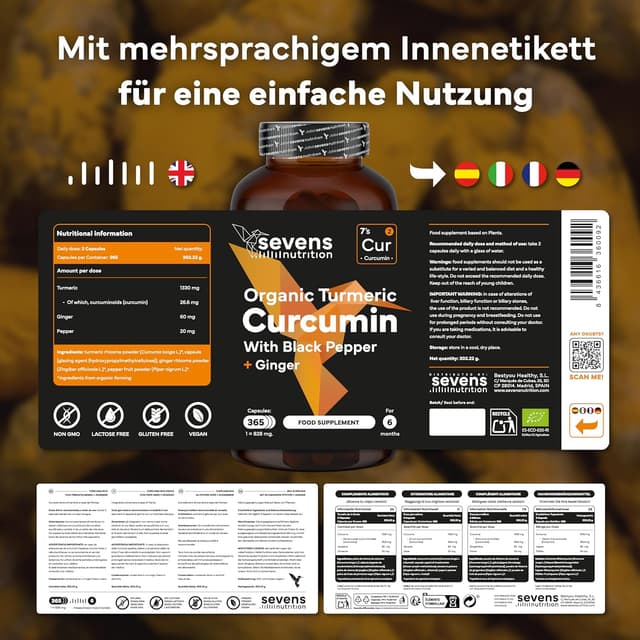 Thumbnail 6 de Sevens Nutrition Kurkuma Kapseln 365 đź’Š